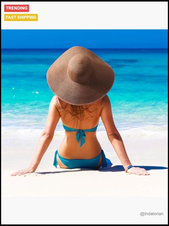 Floppy Straw Sun Hat with UPF 50+ Foldable Roll Up Beach Cap main image 4
